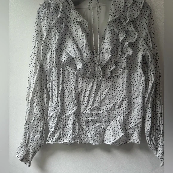 Anthropologie Hutch White Blue Open Back Smoke Ruffled Blouse - Picture 5 of 11